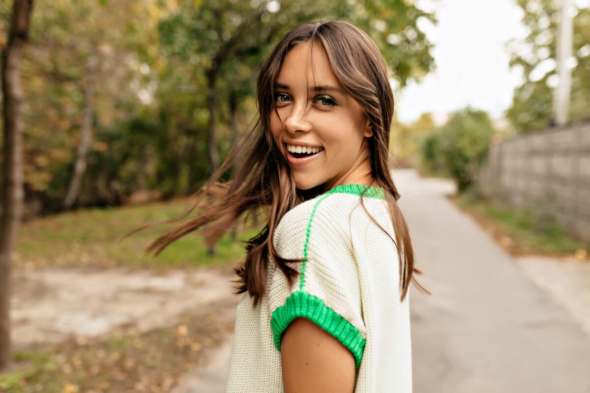 Girl with beautiful straight teeth